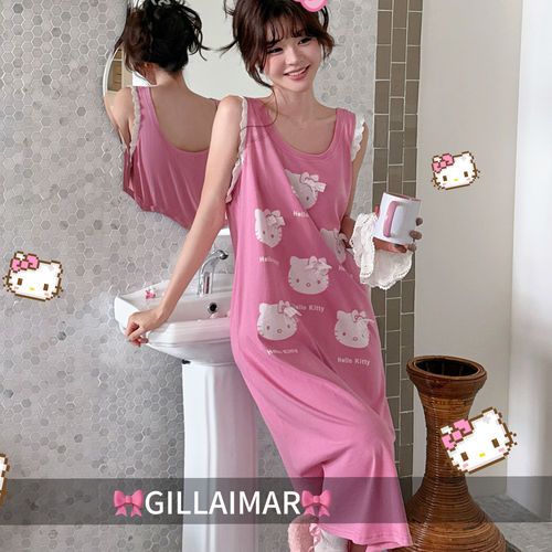 夏季甜美小熊KT猫印花睡裙中长裙