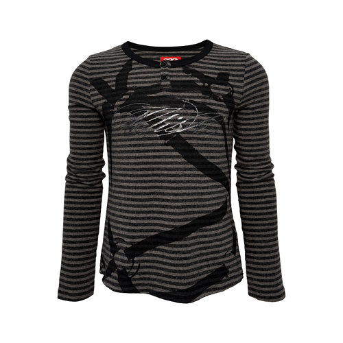 pccvision闪粉黑灰条纹长袖t恤