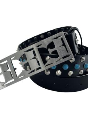 [PCCVISION] 3MAN0N 333绿松石铆钉拉丝银合金真皮腰带