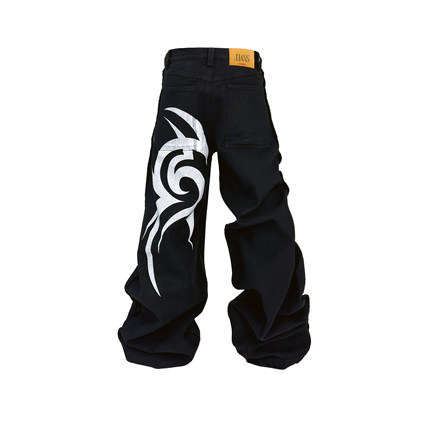 [PCCVISION] 3MAN0N 图腾印花反转黑色水洗宽松baggy牛仔裤