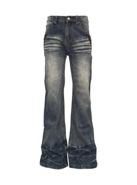 [PCCVISION] 3MAN0N 贴皮绿松石竹节纹深蓝水洗做旧微喇牛仔裤