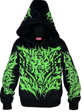 [PCCVISION] 3MAN0N 我恨你满印绿色印花连帽套头黑色卫衣