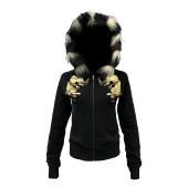 卫衣 烫金双面印花毛领连帽拉链黑色弹力修身 PCCVISION 3MAN0N