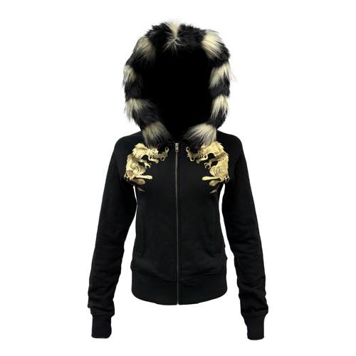 [PCCVISION] 3MAN0N 烫金双面印花毛领连帽拉链黑色弹力修身卫衣