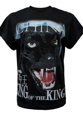 [PCCVISION] 3MAN0N 王中王黑豹印花圆领黑色宽松短袖t恤