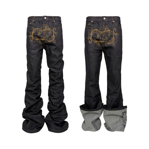 pccvision翻折原浆微喇牛仔裤