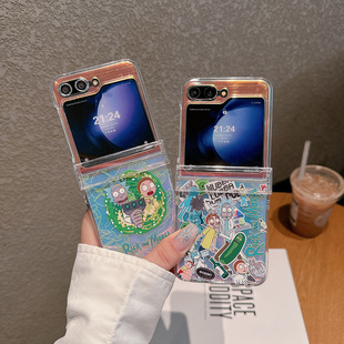 瑞克莫迪适用于三星Zflip7/Zflip6折叠手机壳欧美 Samsung Zflip5卡通Zflip4镭射纸Zflip3透明保护套硬壳挂绳