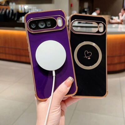 侧边爱心适用于谷歌Pixel10proXL磁吸电镀手机壳Pixel9proXL新款9A时尚Google Pixel9pro保护壳8pro高档8A/7A