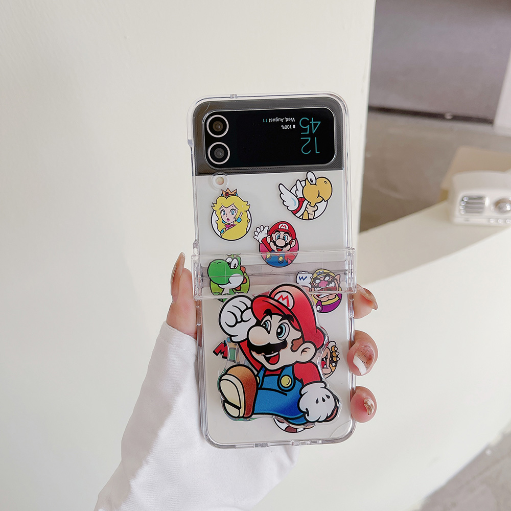适用于三星Zflip7/Zflip6折叠手机壳马里奥Samsung Zflip5卡比Z flip4带手链卡通Zflip3透明支架保护套带挂绳
