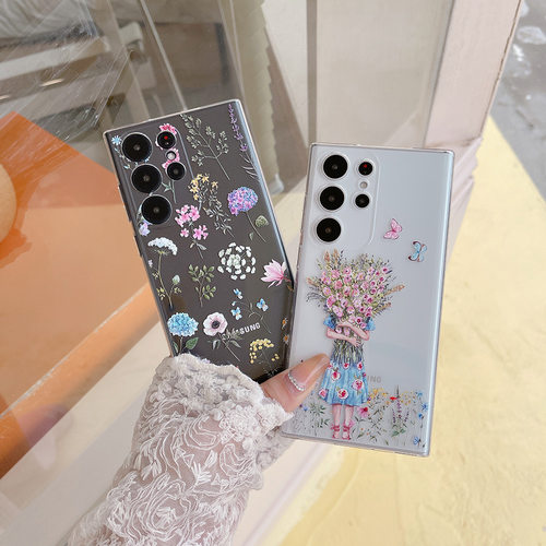 碎花女孩适用于三星S26/S25/S24ultra/S23FE/S22手机壳S21ultra彩绘A73/A54/A53/A52/A15/A25全包note20ultra