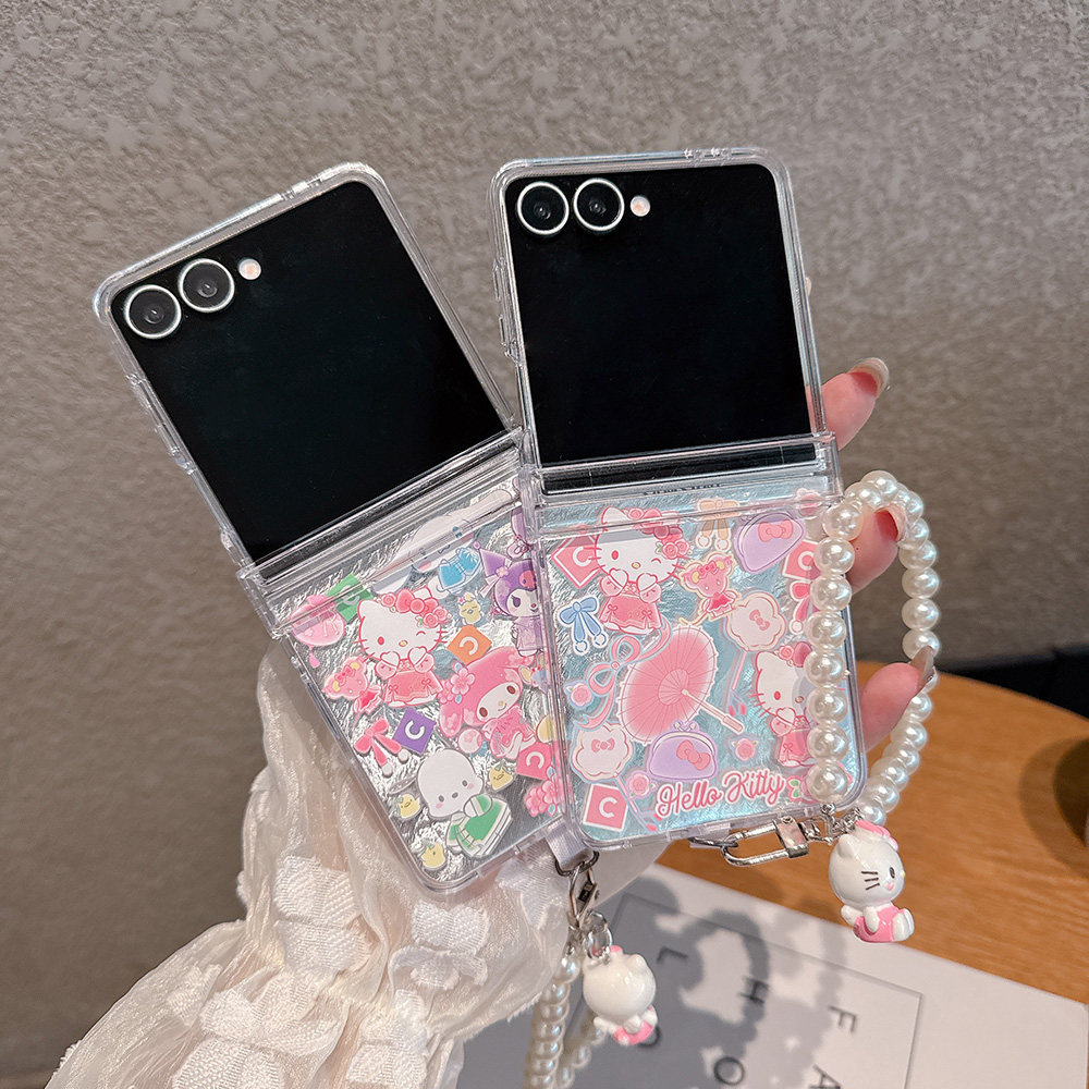 卡通凯蒂猫适用于三星Zflip7/Zflip6折叠手机壳SamsungZflip5可爱库洛米Zflip7FE带手链Zflip 7美乐透明硬壳