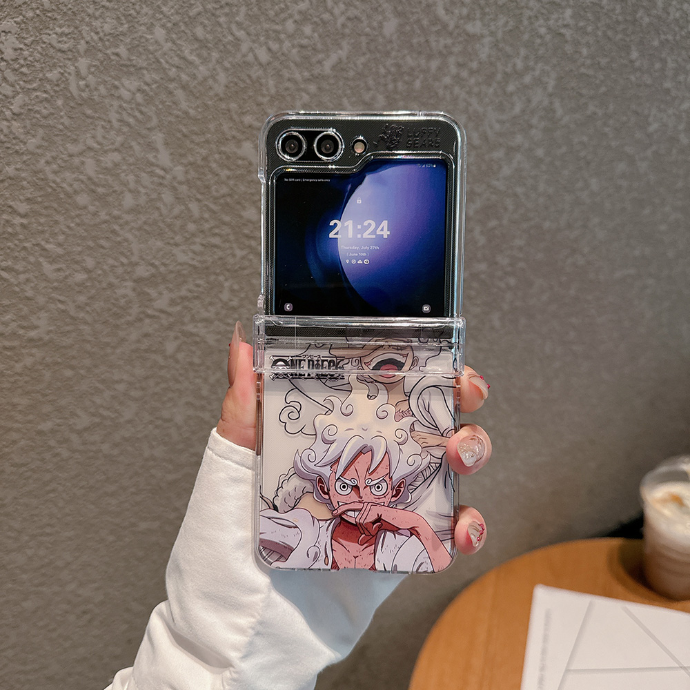 适用于三星Zflip7/Zflip6折叠手机壳海贼王Samsung Zflip5路飞Zflip4带手链Zflip3涂鸦透明保护套硬壳带挂绳