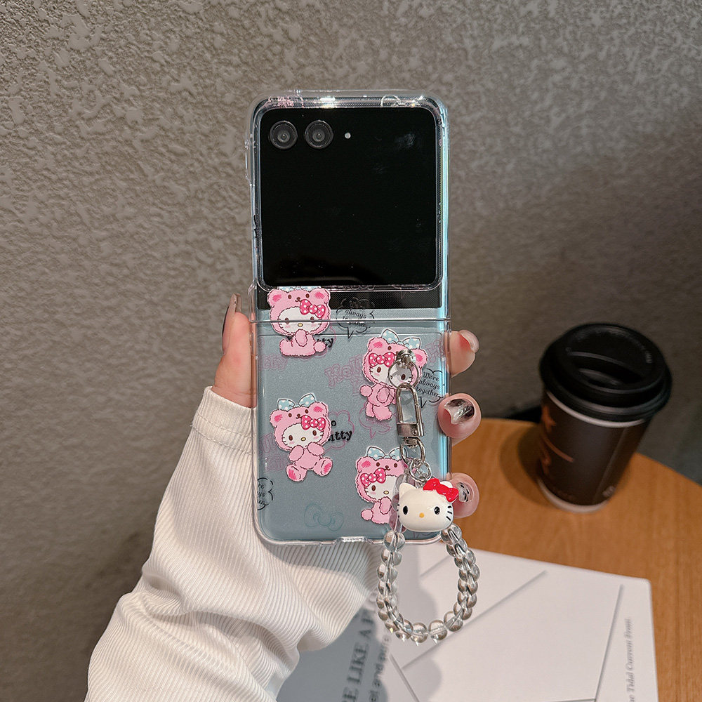 适用于摩托罗拉Moto Razr60Ultra折叠屏手机壳Razr50Ultra可爱日本猫咪Razr40Ultra带手链保护套Razr50卡通