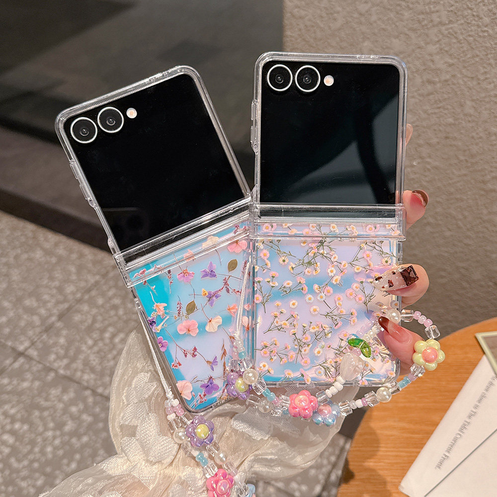 小雏菊适用于三星Zflip7/Zflip6折叠手机壳Samsung Zflip7FE花枝Zflip5带手链Z flip7小碎花透明硬壳