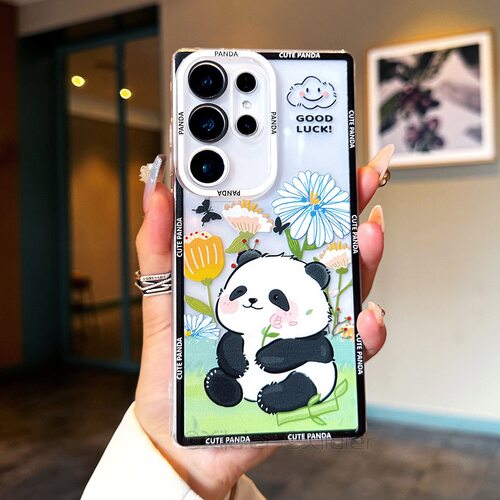 呆萌熊猫适用于三星S26/S25ultra/S24ultra/S23/S20fe手机壳S22ultra透明A56/A55/A53卡通A16/A26/A15可爱A37