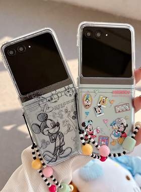 素描米奇适用于摩托罗拉Moto Razr60Ultra折叠屏手机壳Razr50Ultra米妮Razr40Ultra带手链保护套Razr50卡通