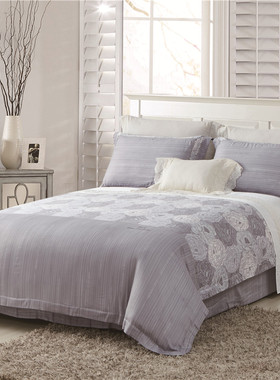 华福布艺家纺 植物羊绒 花意漾然 K8001-7 灰色 花 条布料 四件套