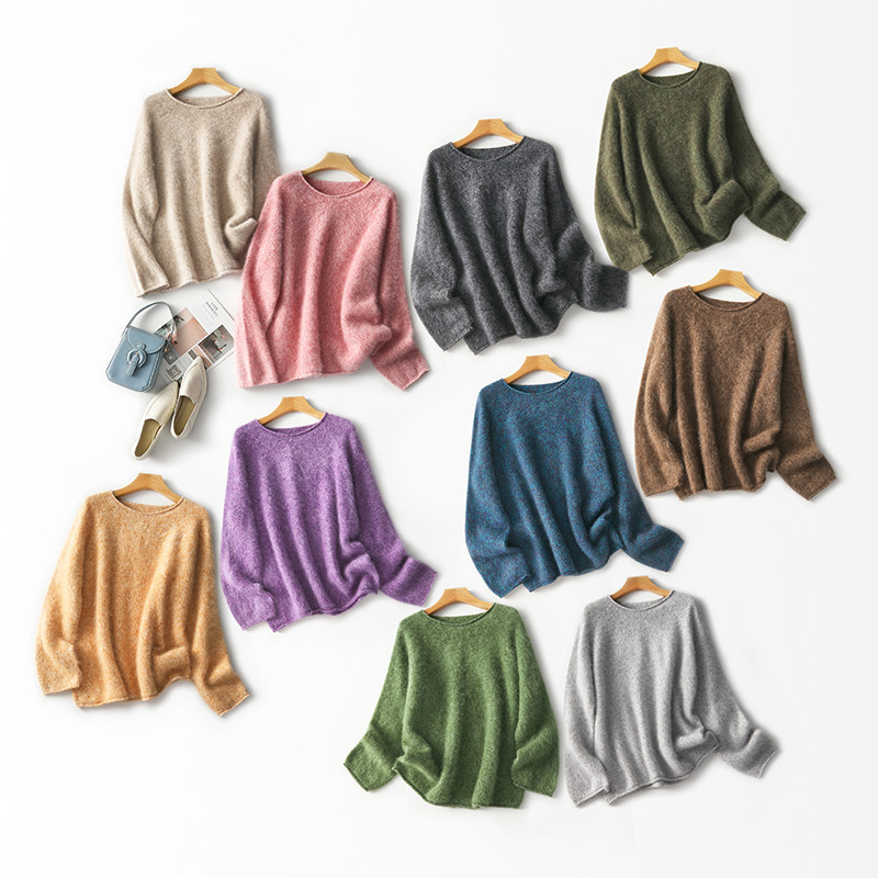 高克重！重磅花纱拉绒羊绒羊毛衫26支3股加厚圆领宽松毛衣女秋新