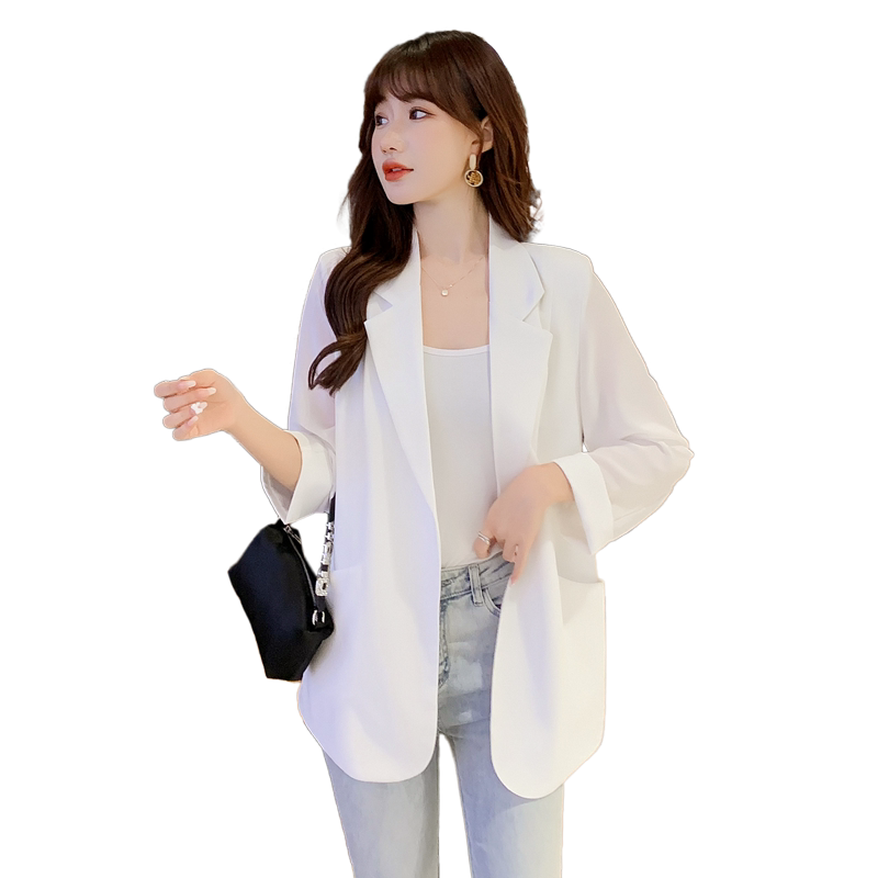 垂坠感雪纺小西装外套女2026夏韩版宽松休闲防晒衣小个子白色西服
