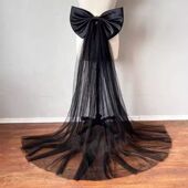 婚纱黑色蝴蝶结配饰大拖尾腰带新娘背饰网纱装 法式 复古新款 饰飘带