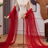 红色网纱配饰高端手工仙气披肩主持人年会晚礼服饰品夸张拍照拖尾
