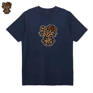 夏季豹纹KT猫咪纯棉短袖t恤男女休闲潮牌宽松大码情侣装半袖上衣