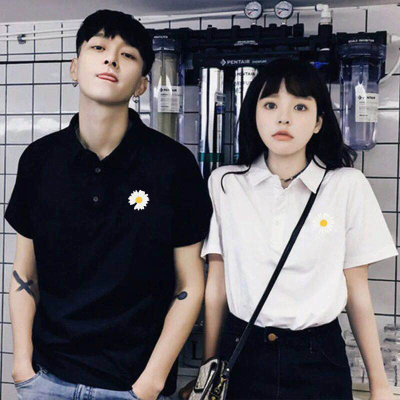 刺绣小雏菊polo衫男女翻领带领有领T恤权志龙同款短袖宽松大码潮