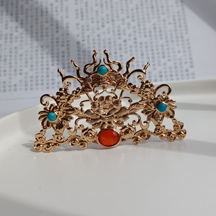 敦煌头饰古风汉服小发冠铜镀镶嵌玛瑙宫廷复古发饰兰花钗子女童