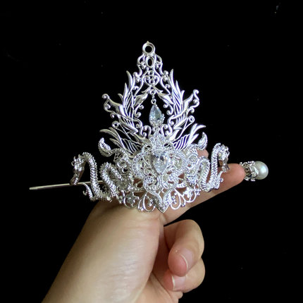 手工古风银色仙侠发冠套装保色铜汉服古典男女通用发饰宫廷王爷公