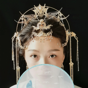 古风圣母发冠汉服头冠铜镀宫廷复古发饰仙侠眉心额坠套装流苏簪子