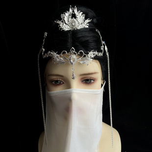 汉服头饰发冠额饰异域公主风敦煌长流苏银色仙侠配饰少女复古发饰