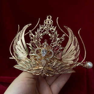 原创古风汉服发饰凤凰英气发冠束发冠男女通用仙侠头冠铜镀复古装