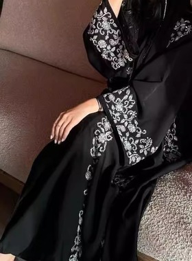 dubai dress阿拉伯轻奢中东宴会礼服迪拜长袖礼服烫钻长袍开衫