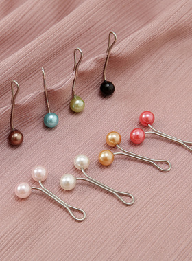 scarf pins 品质彩色珍珠U型夹头巾固定夹丝巾夹脖夹围巾扣12枚