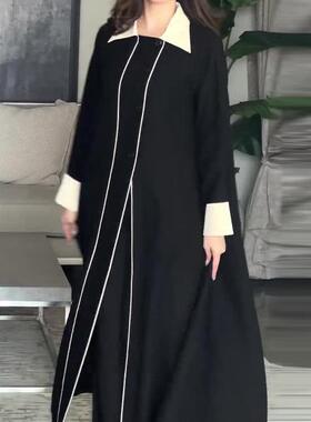 2025英伦风复古风开衫外套长款arabian women dress with button