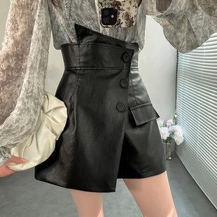 不规则高腰设计感半身裙PU皮超短裙女外穿冬款气质百搭黑色包臀裙