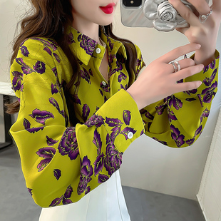 女高级感轻奢衬衣显瘦减龄气质翻领雪纺上衣 衬衫 春季 洋气碎花长袖