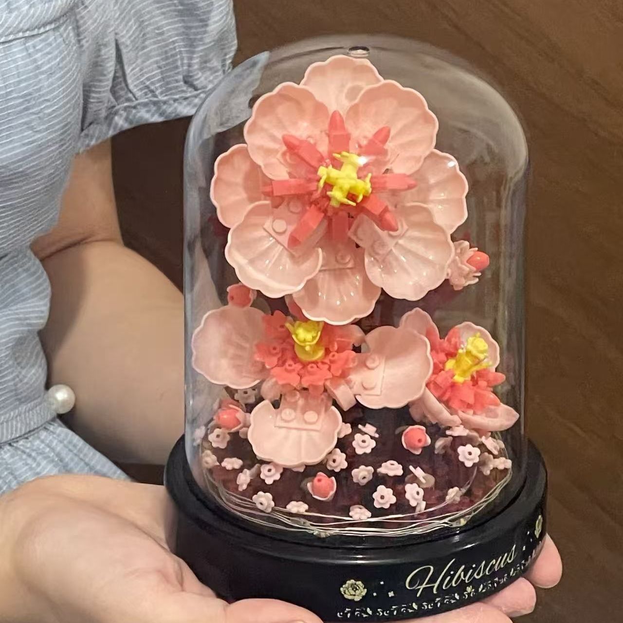 2024网红新款香槟玫瑰仿真盆栽拼装积木男女生系列情人节七夕礼物