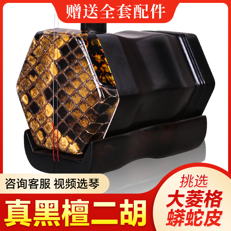 黑檀二胡大皮大菱格蟒皮二胡琴黑檀木专业成人演奏考级二胡乐器