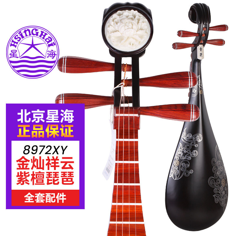 北京星海琵琶8972XY金灿祥云非洲紫檀木成人儿童考级专业演奏琵琶