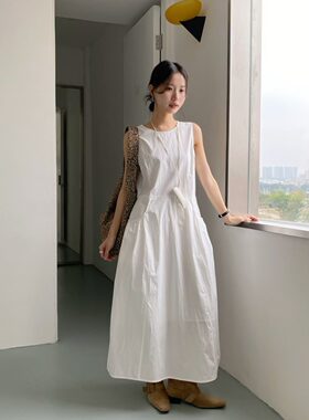 NUWA女娲2026夏季新款韩系简约无袖背心连衣裙女宽松显瘦百搭长裙