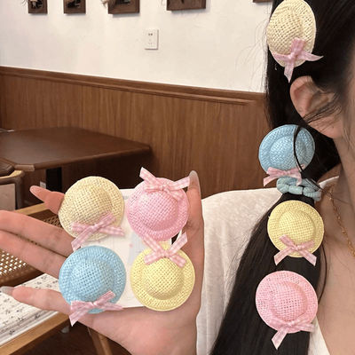 甜美田园小草帽蝴蝶结发夹