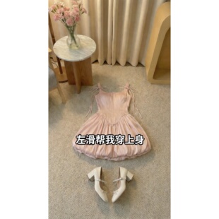 生日出片裙子赫本风甜美千金时尚辣妹吊带收腰花苞蓬蓬连衣短裙女