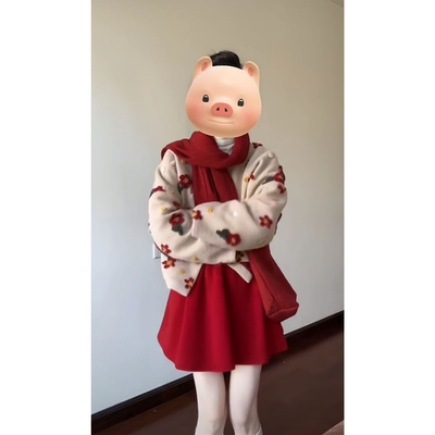 轻奢风花朵小香风两件套女冬季新款优雅减龄显瘦修身型保暖套装女