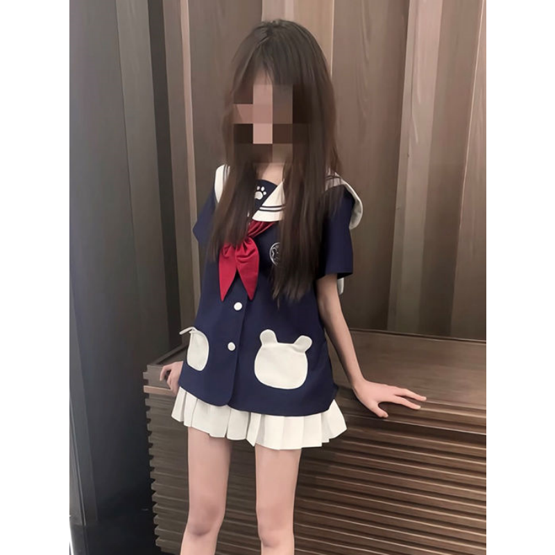 日系学院风jk制服短袖百褶裙套装