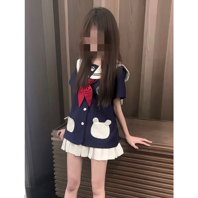 日系学院风jk制服短袖百褶裙套装