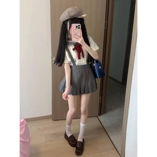 新款 学院风jk制服套装 两件套夏季 女学生校服百褶裙短袖 小个子 衬衫