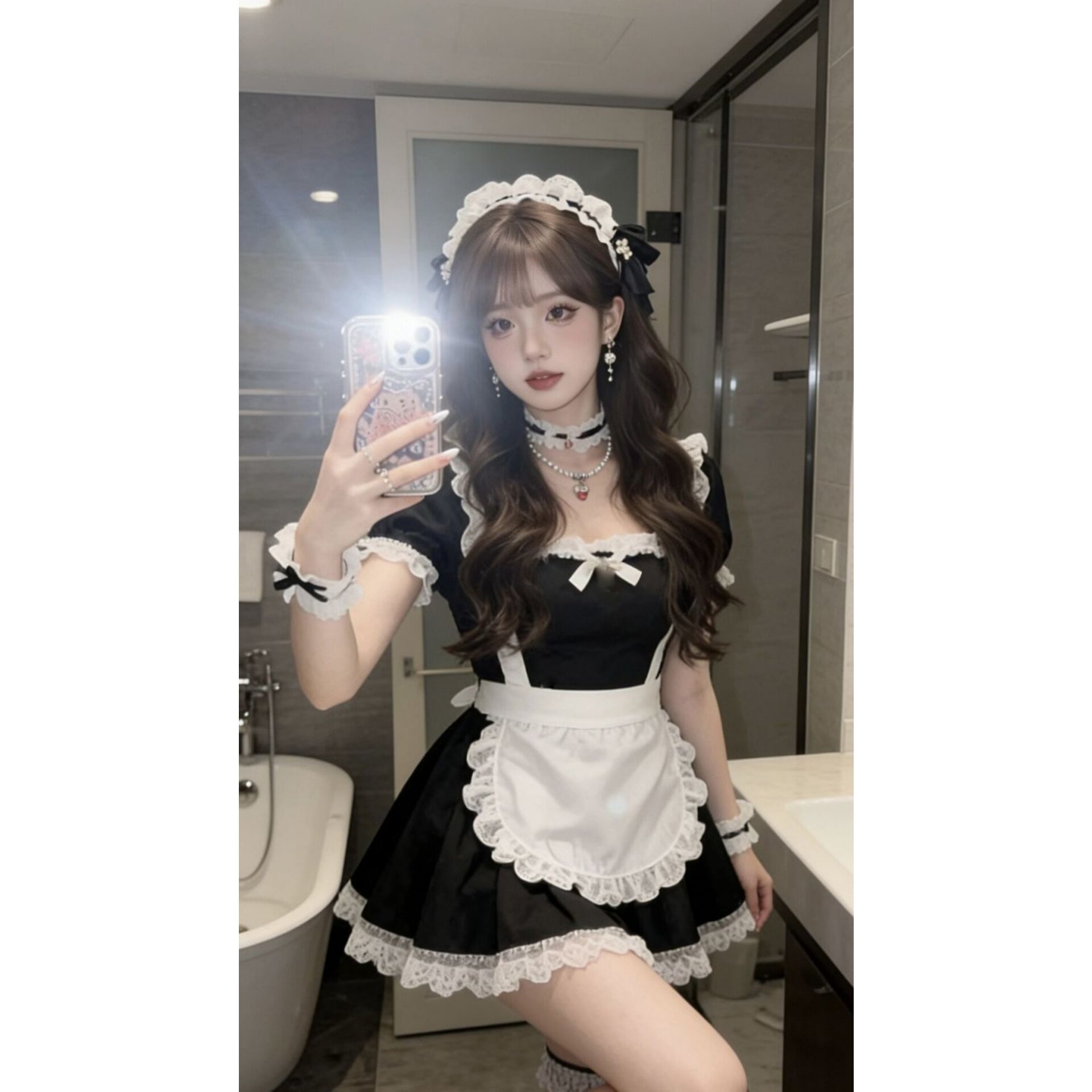 甜美可爱女仆风性感COS制服套装围裙连衣裙蝴蝶结套装少女减龄风