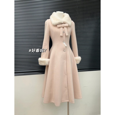 毛呢外套温柔气质千金感大衣毛领蝴蝶结外套高级富家千金大衣外套