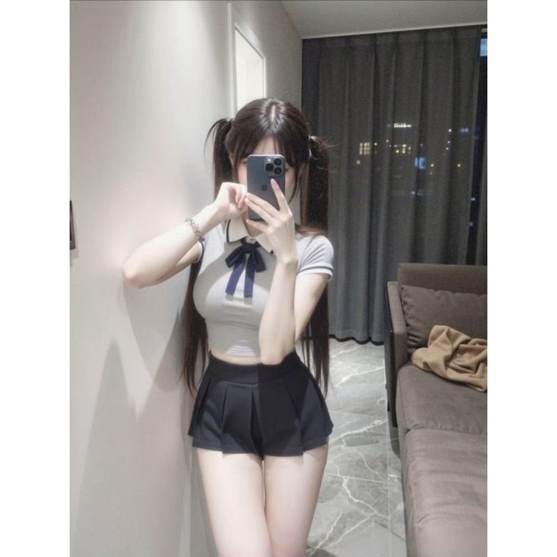 学院风JK套装纯白修身上衣百褶裙